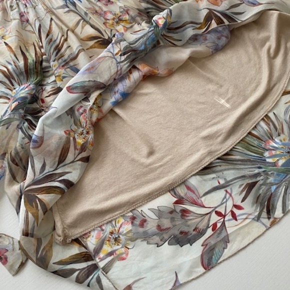 Tempo Paris Floral Italian Silk Blouse Sheer Overlay Boat Neck 3/4 Sleeve Size M - Picture 8 of 13